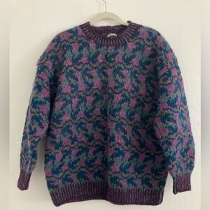 Lost Horizons 100% Wool Hand Knit Kettle Dyed Sweater Purple Vintage Oversized